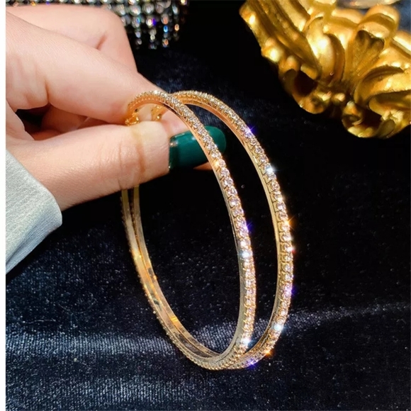 Jewelry - New Gold Big Round Crystal Hoop Earrings